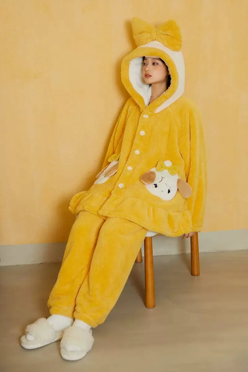 2023 New Y2k Mikko Plush Thick Pajamas Pants Women Nightgown Winter Warm Clothes Lotso Hooded Hoodie Cartoon Cute Girl Coat Gift