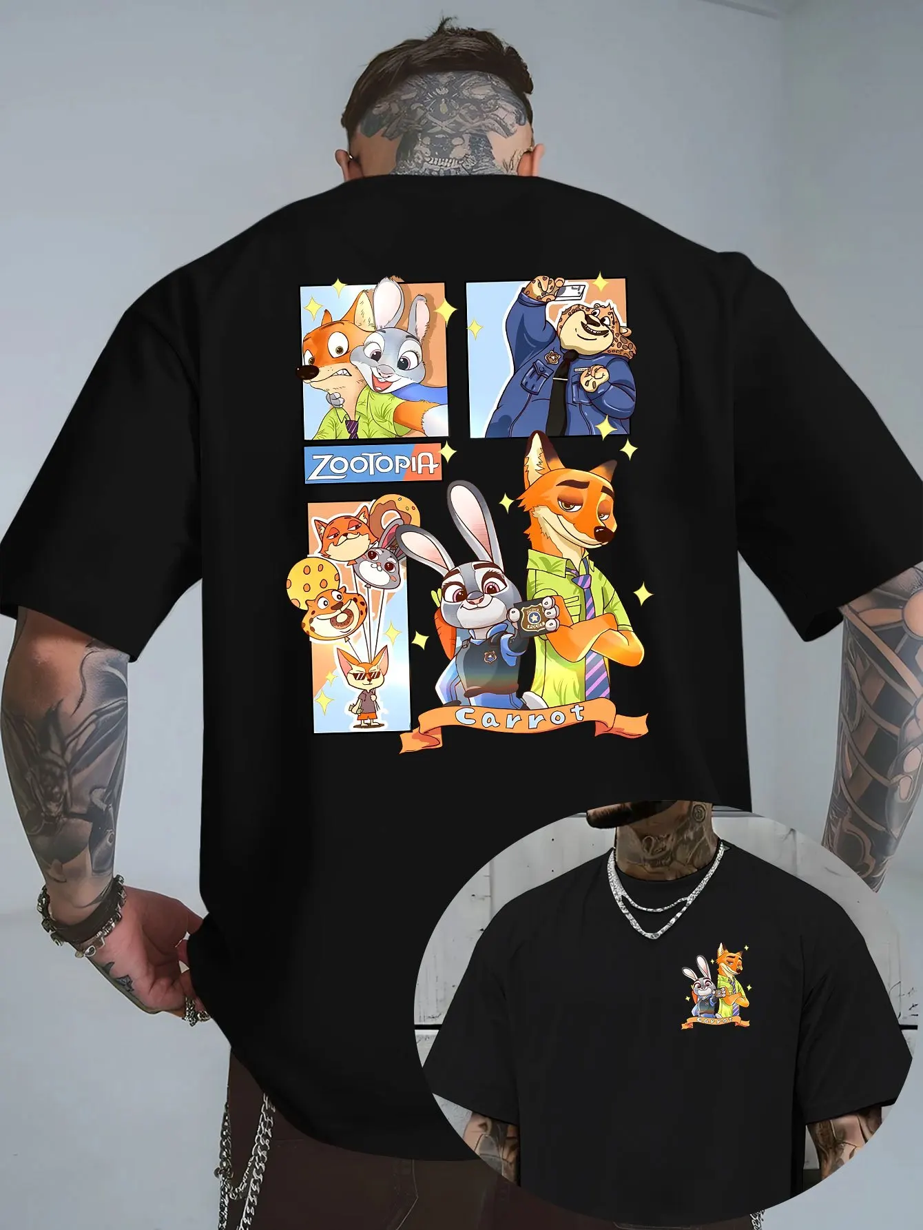 تي شيرت ديزني زوتوبيا نيك آند جودي هوبس آند نيك وايلد للجنسين مطبوع بأكمام قصيرة موضة صيفية غير رسمية #1