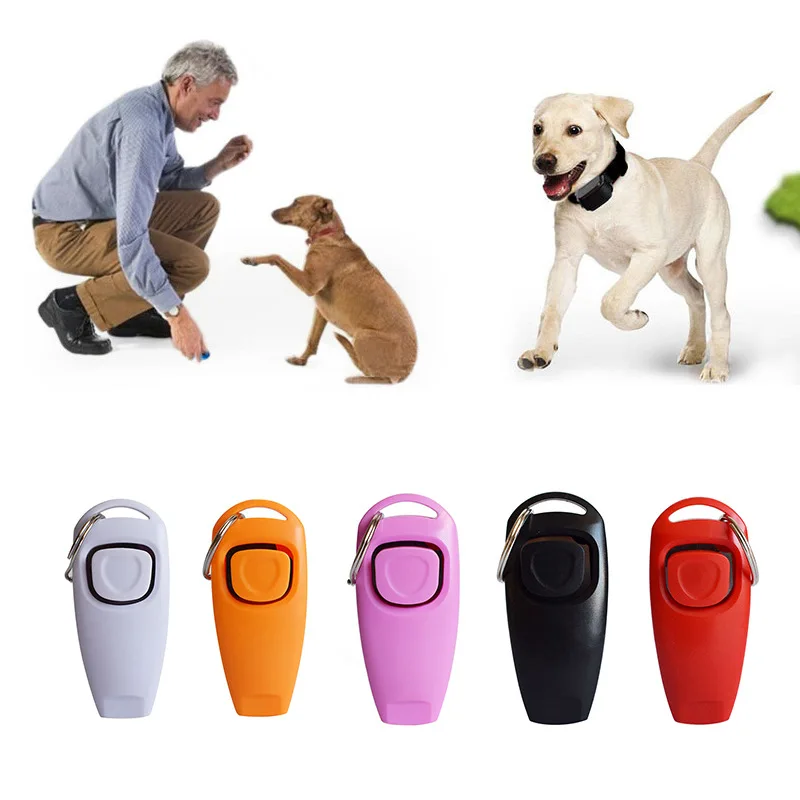 Clicker 2 en 1 para perro y mascota, silbato de entrenamiento para dejar de ladrar, herramienta de ayuda de entrenamiento con llavero, suministros