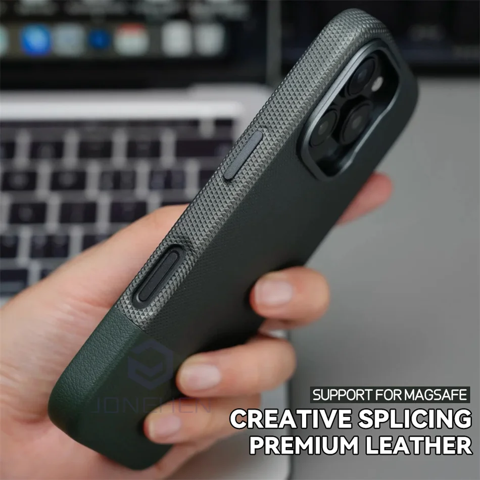Luxury Hit Color Wireless Charge For MagSafe Premium Leather Case For iPhone 17 16 15 14 13 Pro Max Alloy Lens Shockproof Cover
