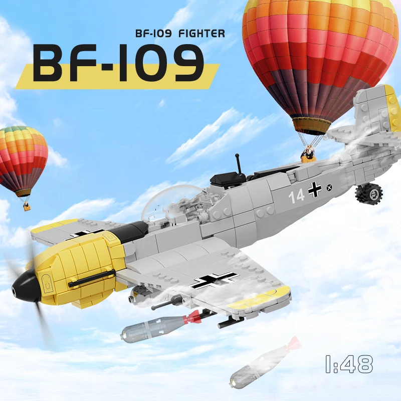 471pcs 1:48 Army GE BF-109 Fighter Building Blocks ww2 Military Soldier Figures Weapon Airplane Bricks Toys For Children