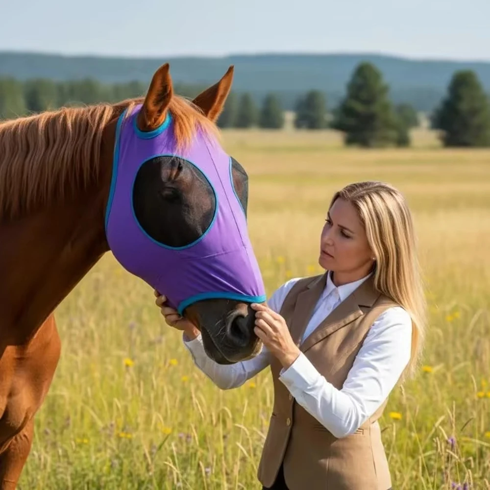 

New Breathable Horse Fly Mask Anti Mosquito Flies UV Protection Equine Equestrian Supplies Full Face Ear Cover Horse Riding Gear
