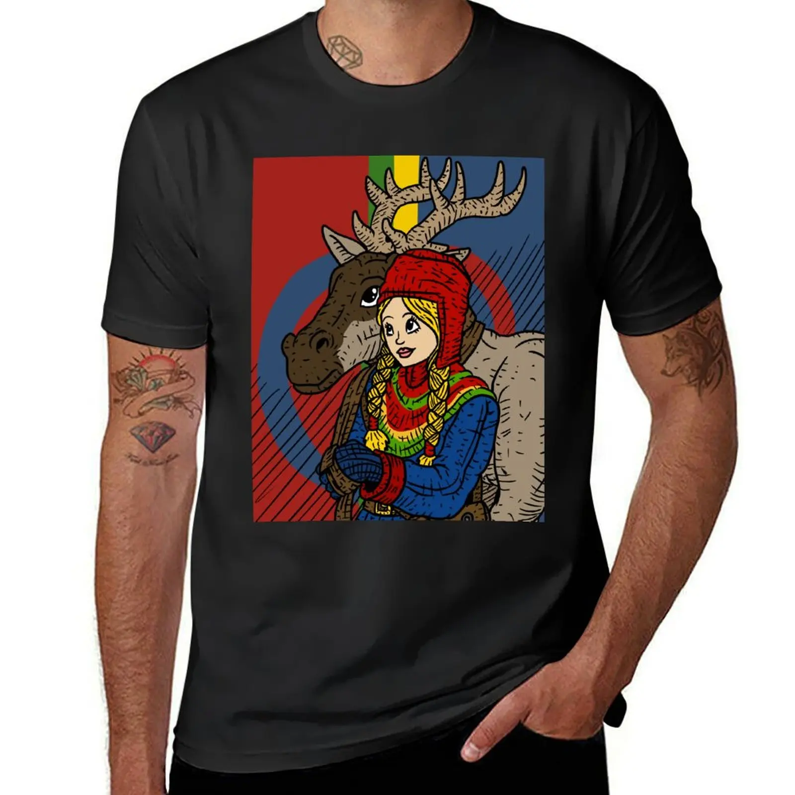 sami people, lady with reindeer. Scandinavia. T-Shirt sweat cute clothes anime clothes men clothes