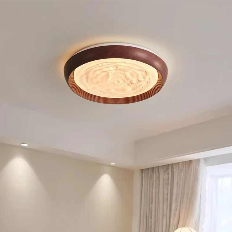 Modern Circular Walnut Grain LED Ceiling Light Bedroom Study Living Room Restaurant Aisle Eye Protection Home Decor Ceiling Lamp