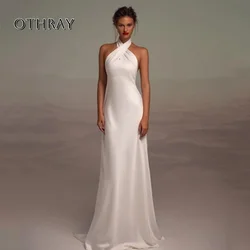 Sexy sem costas a linha até o chão vestido de noiva civil praia vestido de festa de casamento para noiva moda alta pescoço halter vestidos de casamento