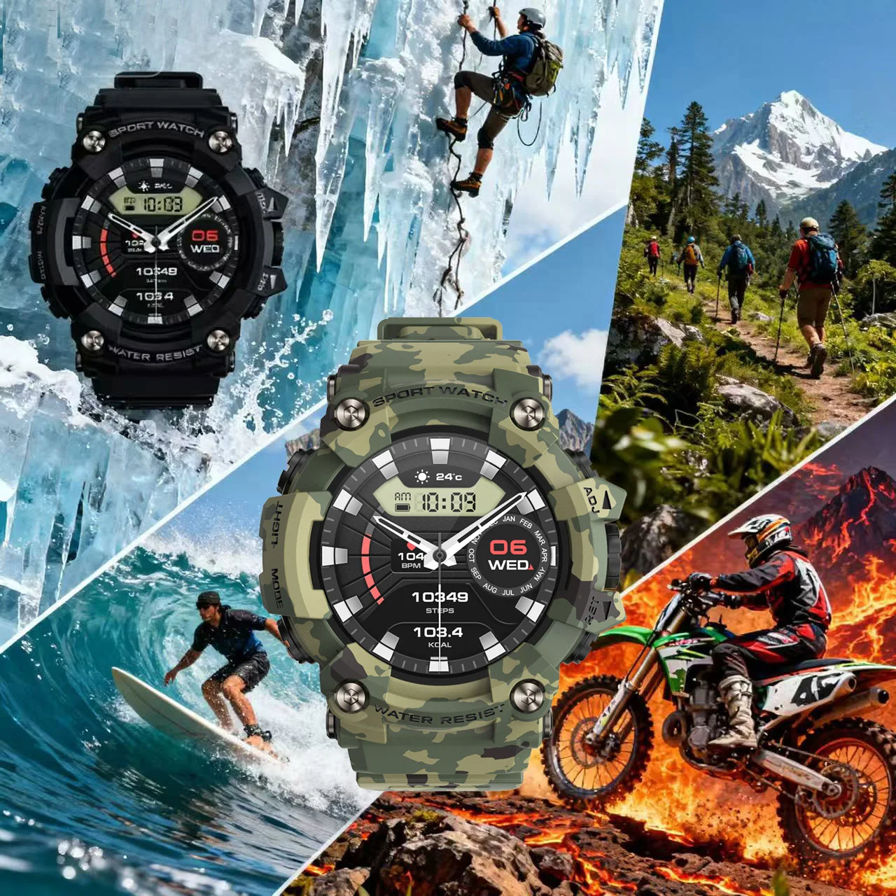 Men's Outdoor Sports Smartwatch Bluetooth Call Compass Waterproof Health Monitor Message Push with Flashlight