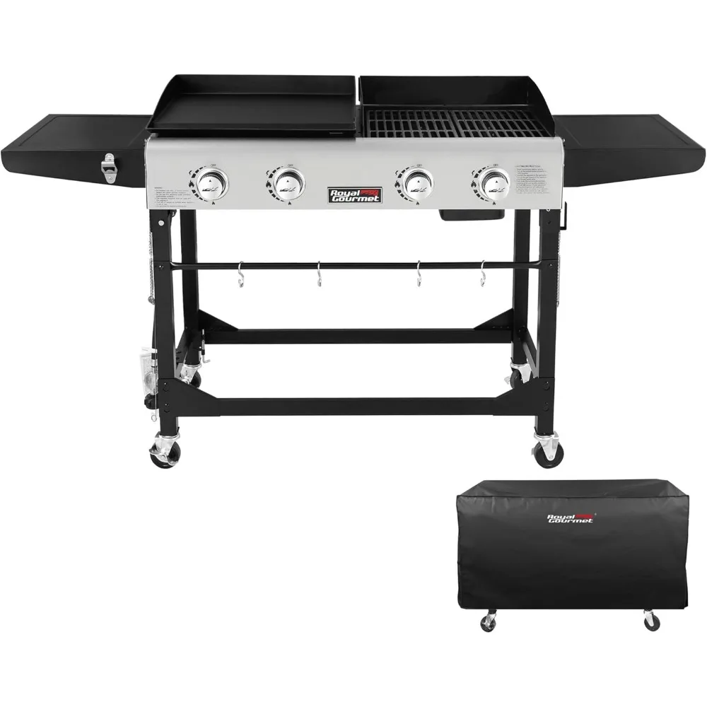 

GD401C 4-Burner Propane Gas Grill and Griddle Combo with Cover, Griddle Grill Combo with 48,000 BTUs Output for Outdoor Cooking