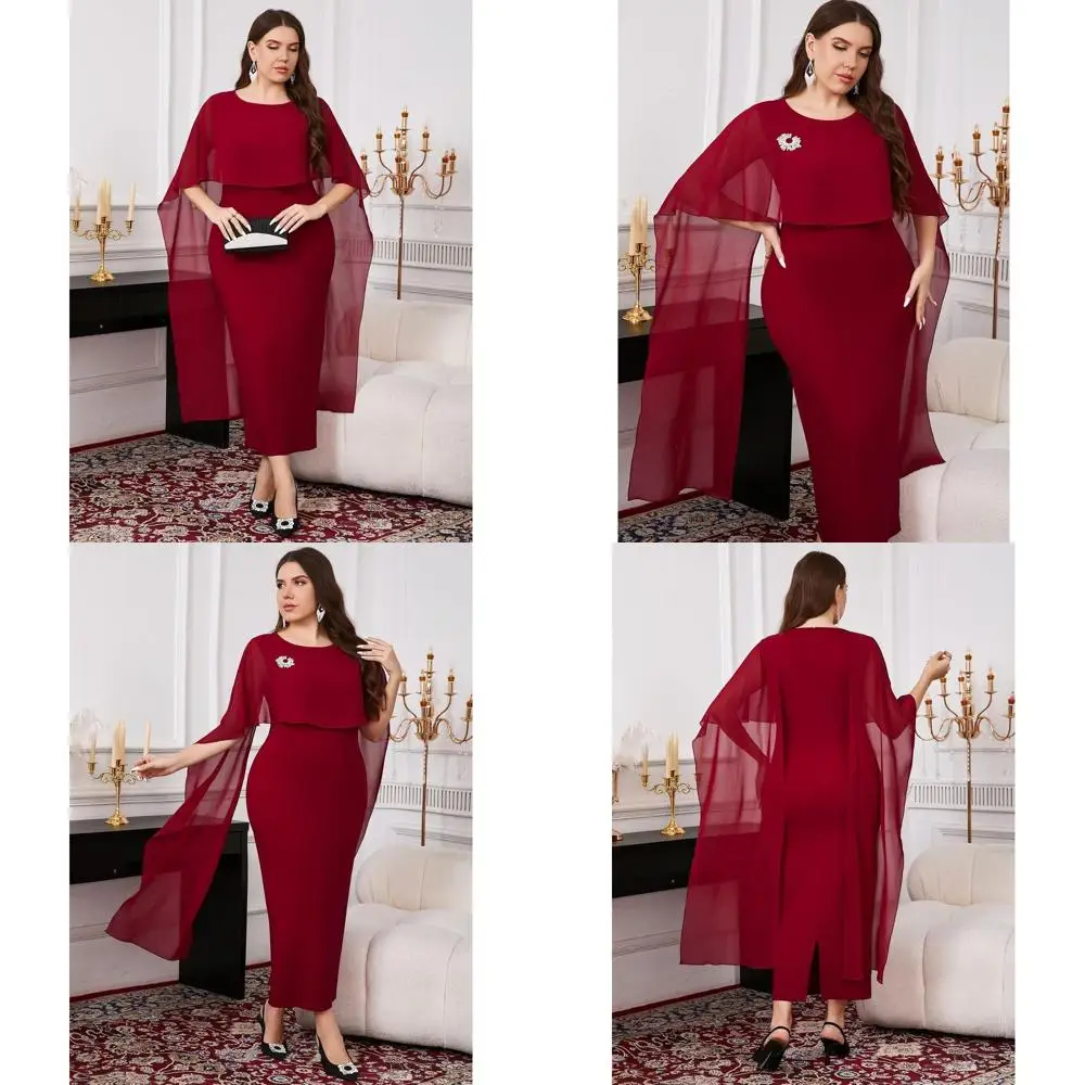 

Элегантное шифоновое платье-накидка больших размеров с круглым вырезом для свадеб и коктейлей