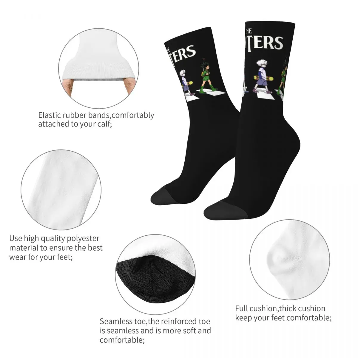 Funny The Hunters HXH Kurapika Basketball Socks Anime Manga Polyester Middle Tube Socks for Unisex Breathable