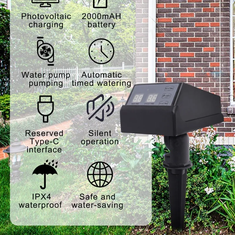 Solar Drip Irrigation System, Auto Timed Watering Device, Solar Charging Ground Insert Irrigator for Garden Plant Watering