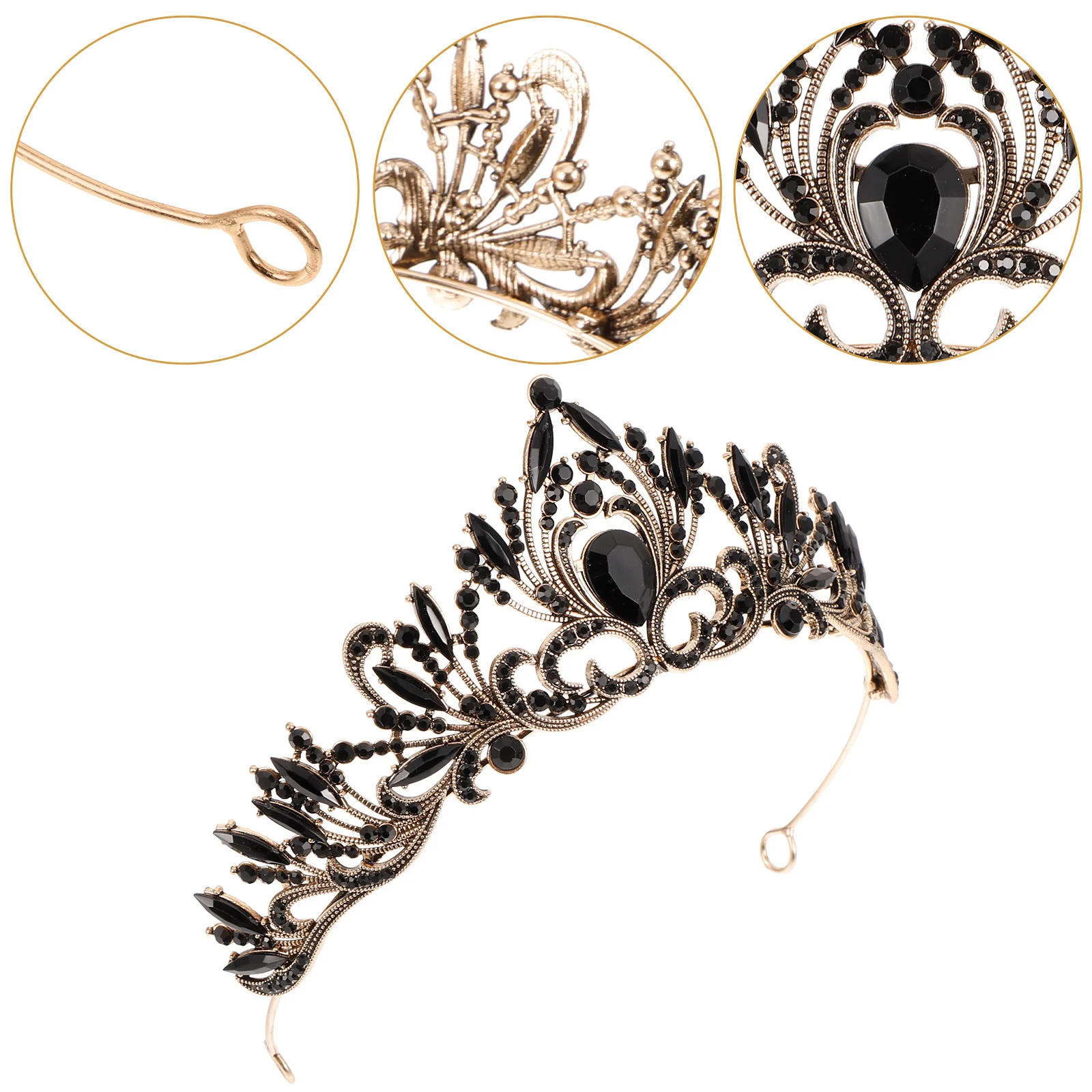 

Vintage Rhinestone Crown Hairband Solid Alloy Bridal Headpiece Wedding Hair Accessory Elegant Decorative Crown for Women Girls