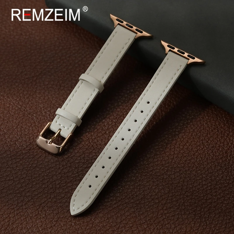 Ремешок из телячьей кожи для Apple Watch 1-10 SE, ультратонкие милые женские ремешки для часов для Iwatch 49/46/45/44/42/41/40/38 мм