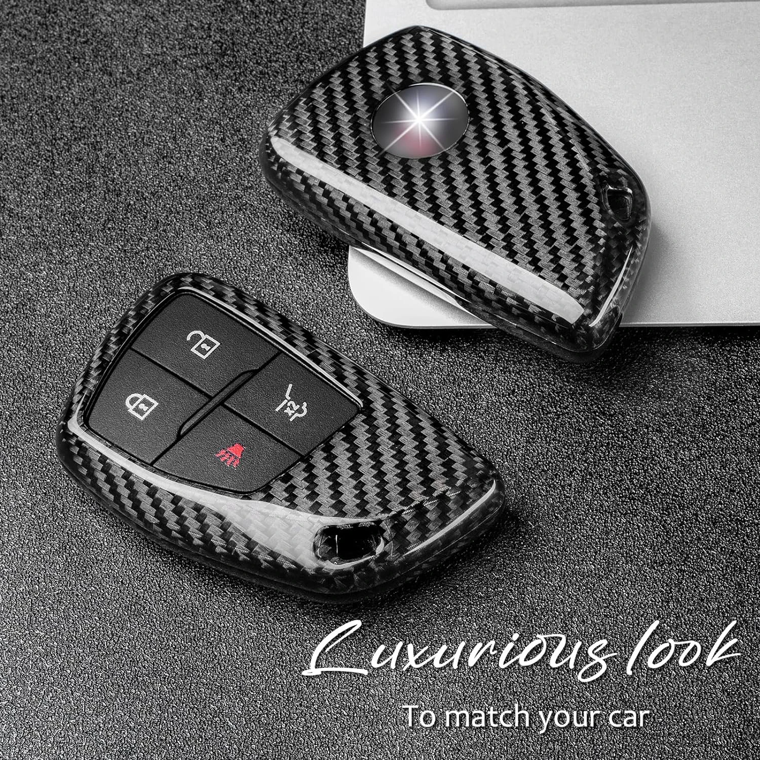 For Buick Envision Key Fob Cover Real Carbon Fiber Key Fob Protector Compatible with Buick Envision Smart Key Case 2021-2024