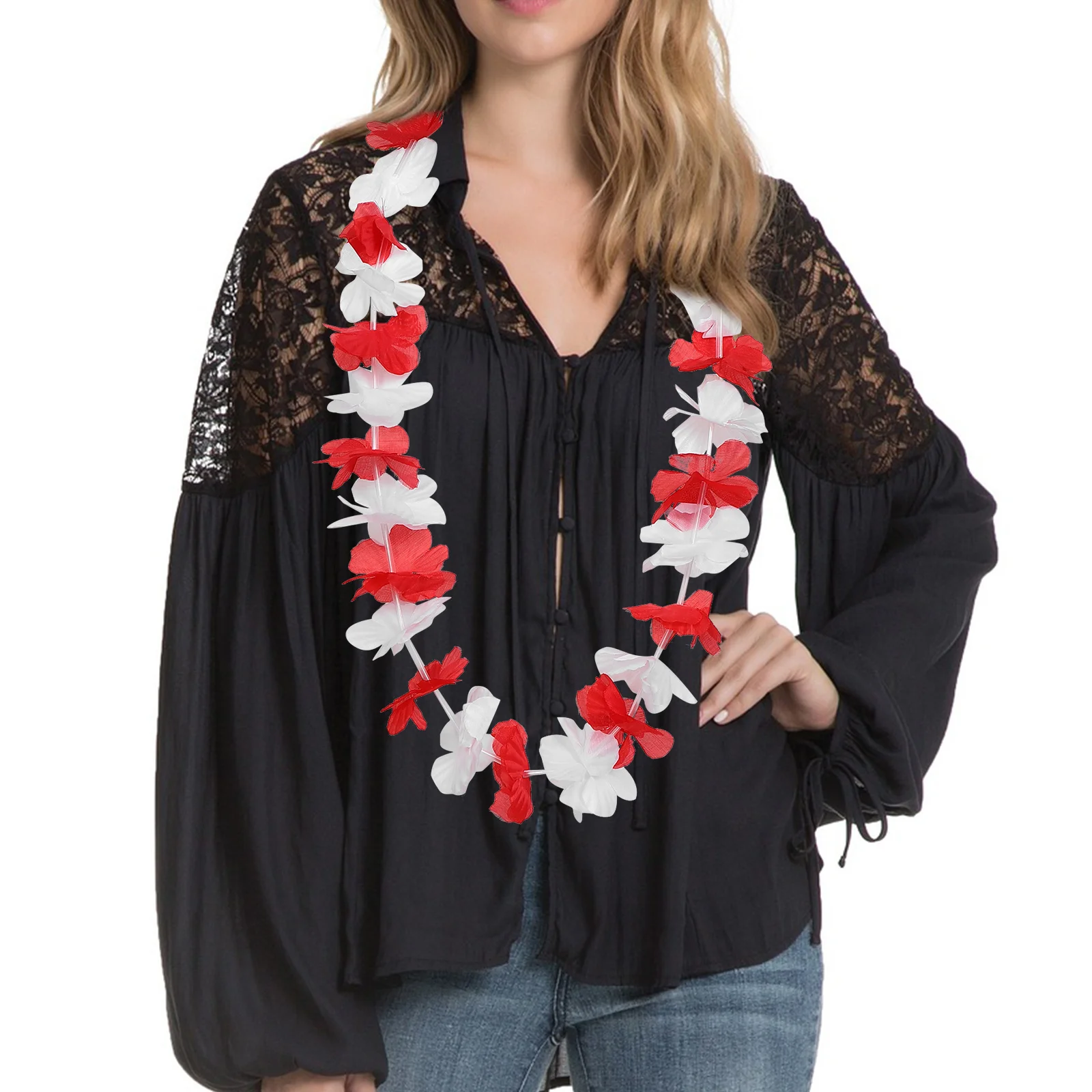 

2Pcs Hawaii Flower Leis Necklace Tropical Floral Garland Party Necklace for Beach Events Hawaiian Party Supplies and Decorations