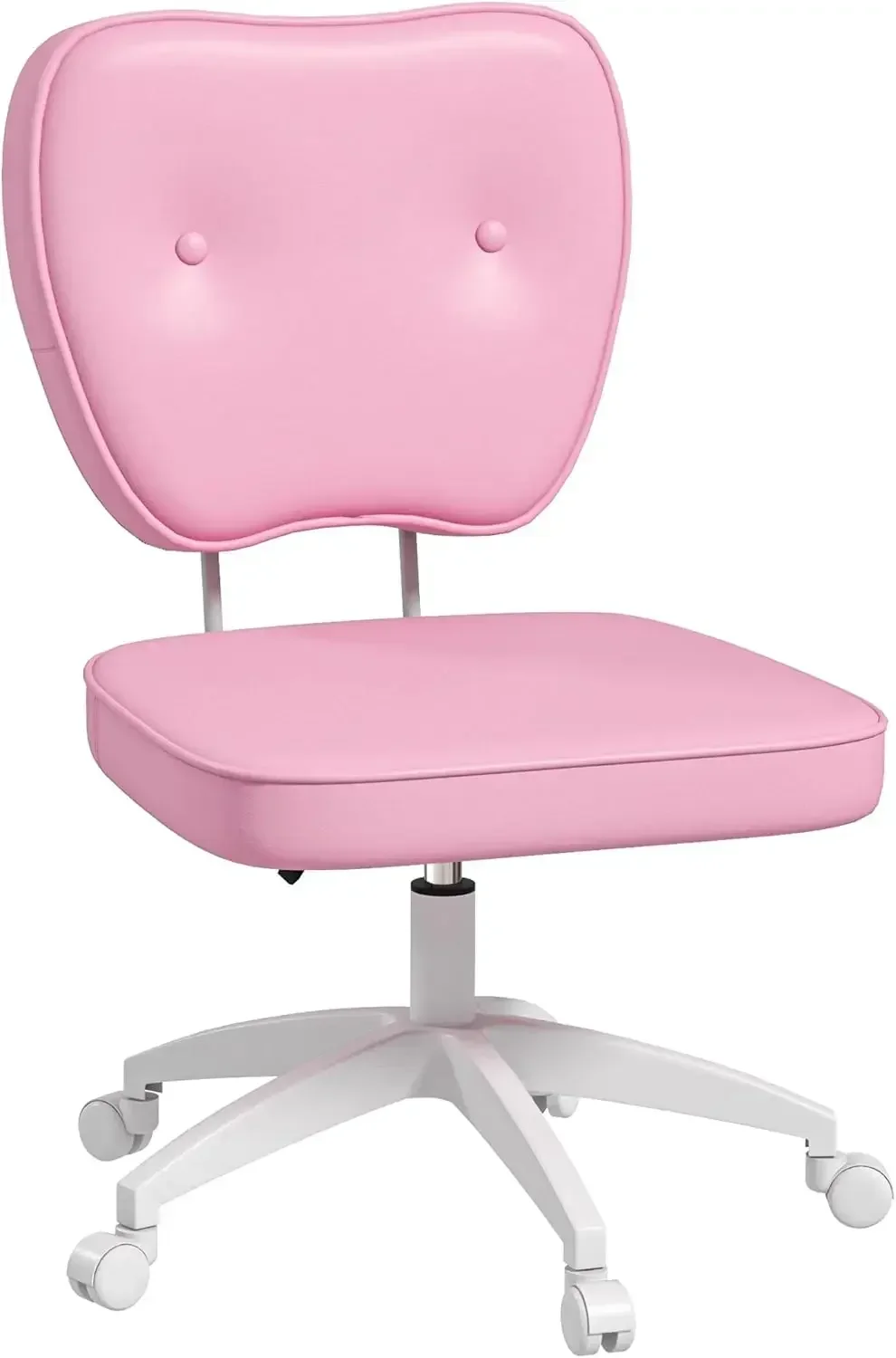 Cute Armless Office Chair, Small Pu Leather Computer Desk Chair, Vanity Task Chair With Adjustable Height, Swivel Wheels, Mid