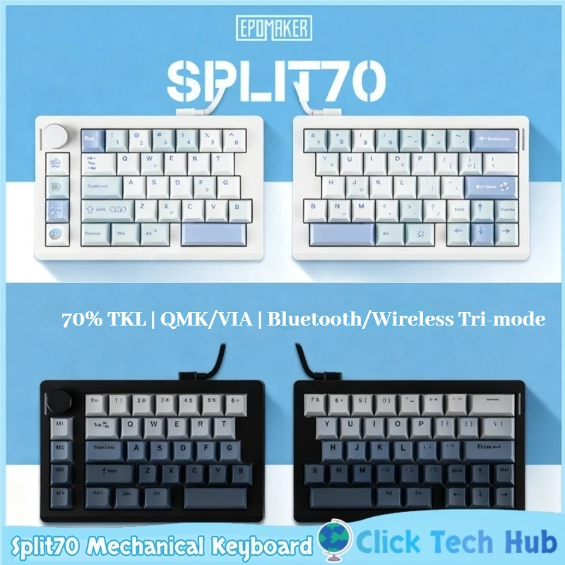 

Epomaker Split70 Split Mechanical Keyboard Thri-Mode Bluetooth Rgb Split Ergonomic Qmk/Via Game Office Customized Keyboard