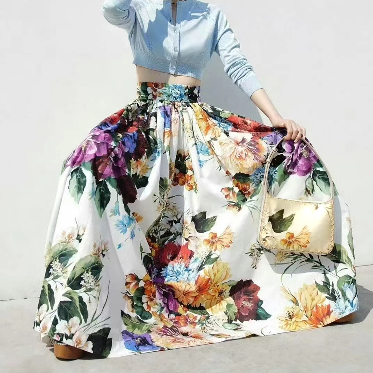 

High Waist Cotton Summer Print Maxi Skirt Versatile Holiday f-length Women's Faion Fairy Skirt Sle Casual Daily Wear