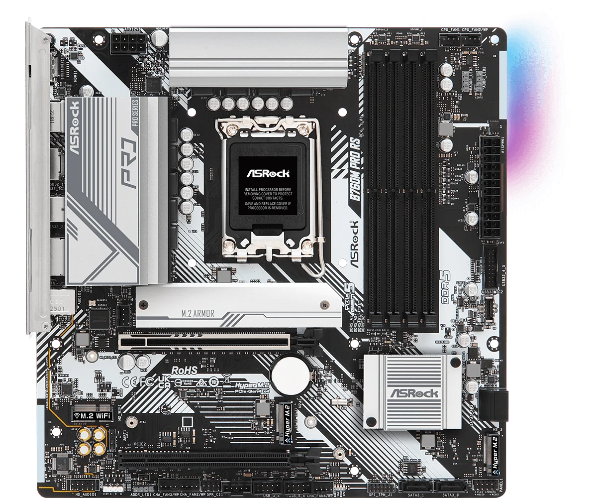 ASRock B760M Pro RS Motherboard LGA 1700 DDR5 256GB Intel B760 M.2 Micro ATX I9-14900 14100 13490 12600 12400 CPU
