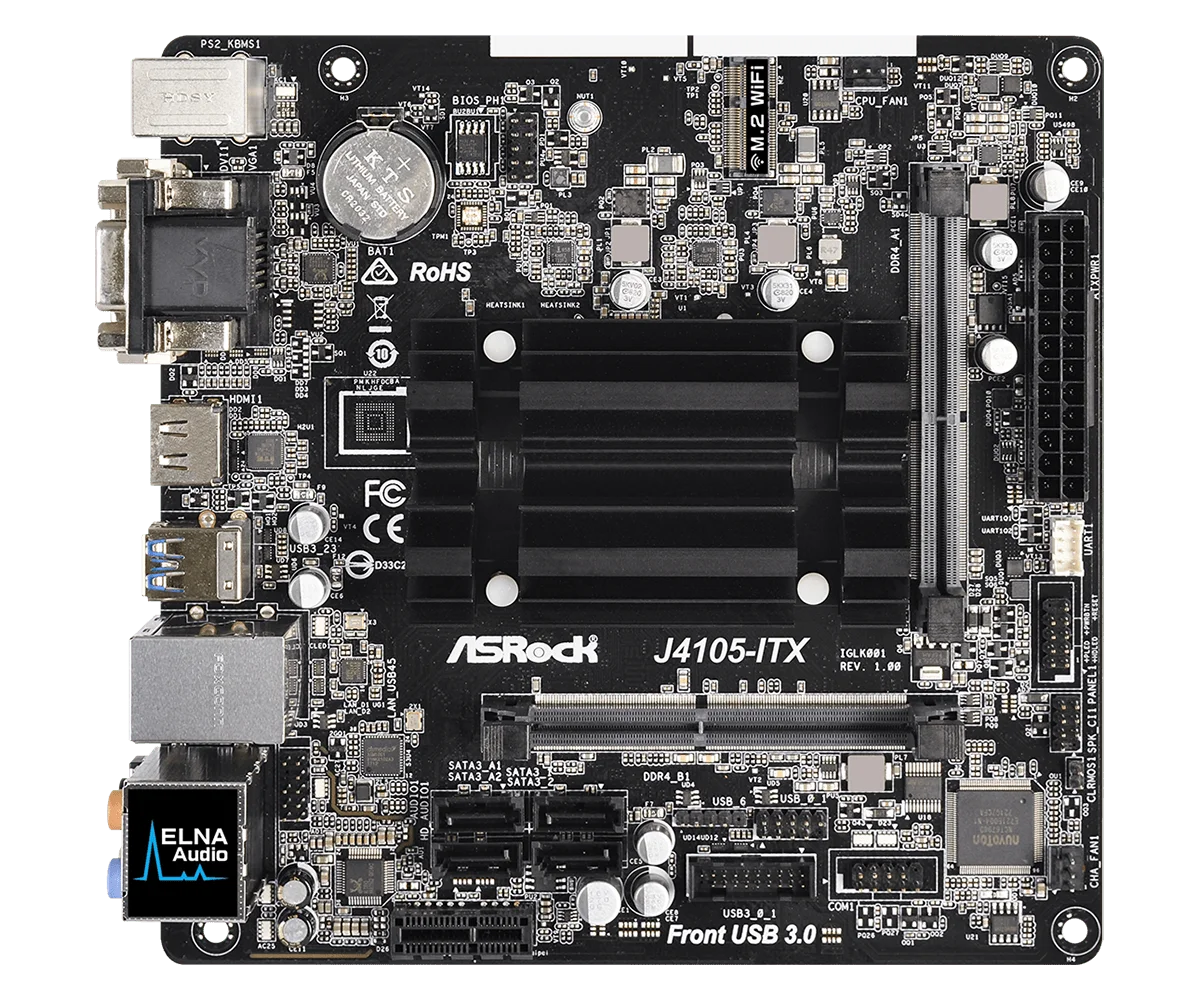 ASROCK J4105-ITX Mini-ITX Motherboard Intel Quad-Core Processor J4105  2xDDR4 8GB M.2 PCI Express 2.0 USB 3.1 HDMI