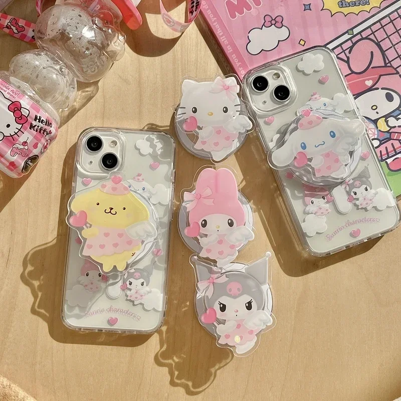 New Sanrio Melody Kuromi Cinnamoroll Magnetic Bracket Magsafe Wireless Charge Phone Case For iPhone 15 14 13 12 11 Pro Max Cover