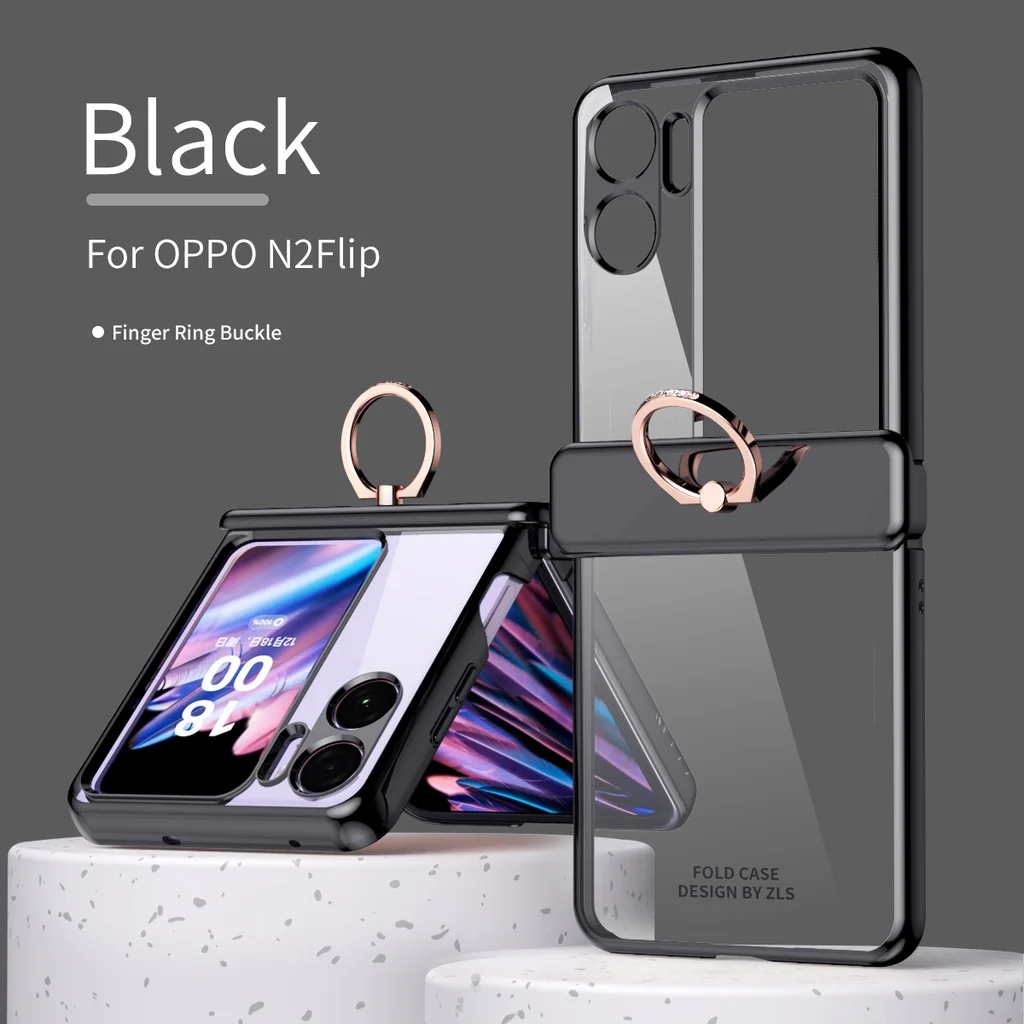 

For OPPO Find N2 Flip 5G with Finger Ring Magnetic Hinge All-inclusive Protective Transparent Case for Find N2 Flip Case Cover