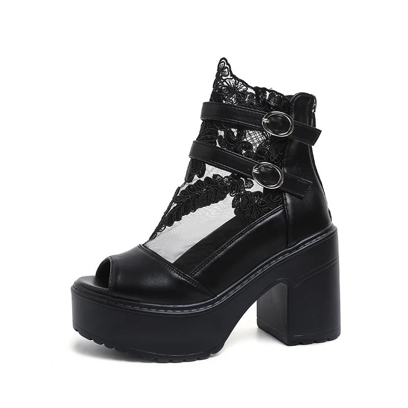 

Women Sandals Fish Mouth Summer Women's Mesh Comfortable Shoes Elegant Heel Casual Ankle Buckle High Heel Platform Sandalias