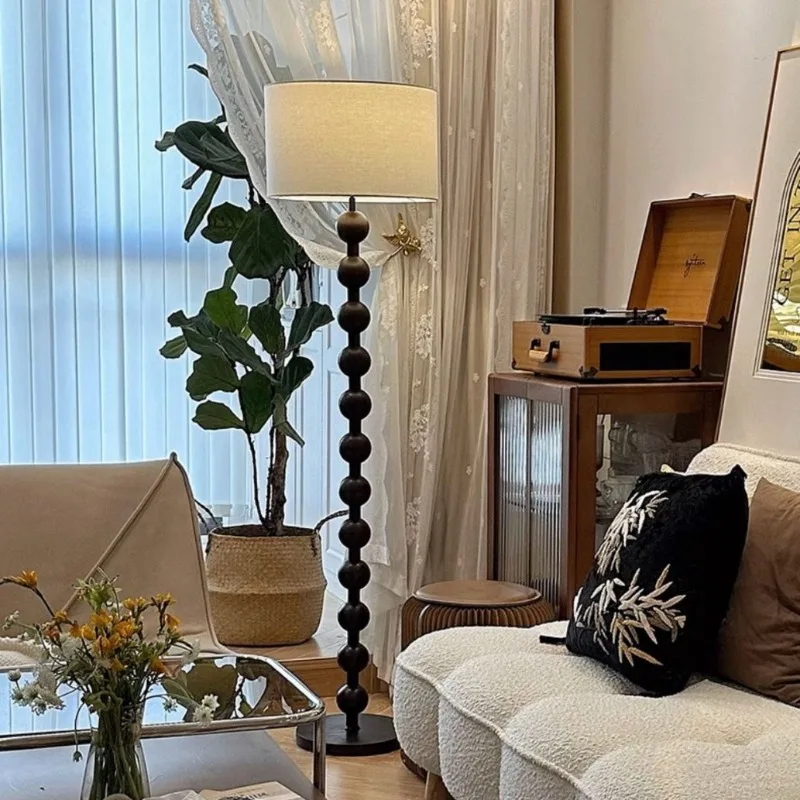 Medieval wabi-sabi wind living room floor lamp American retro solid wood atmosphere bedroom vertical decoration
