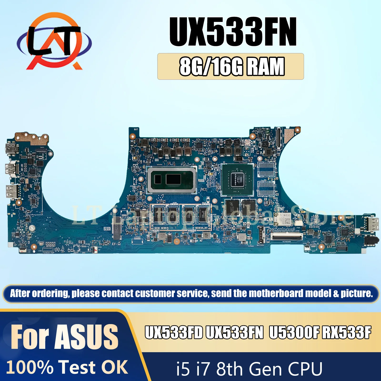 UX533FN laptop motherboard support ASUS ZenBook UX533FD RX533F U5300F Mainboard I5 I7 8th with CPU GTX1050/MX150 8GB/16G RAM ddr