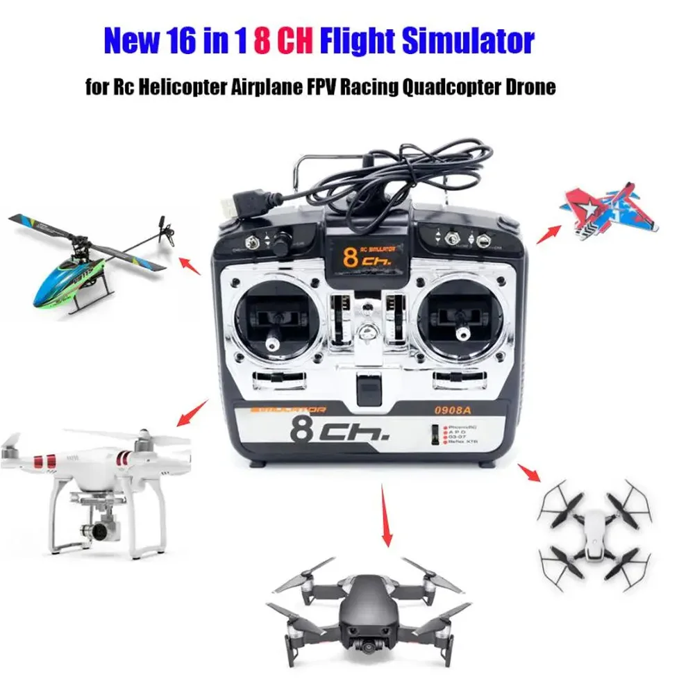 16 in 1 8CH Flight Simulator for Rc Helicopter Airplane FPV Racing Quadcopter Drone JTL0908A Mode 1 or Mode 2