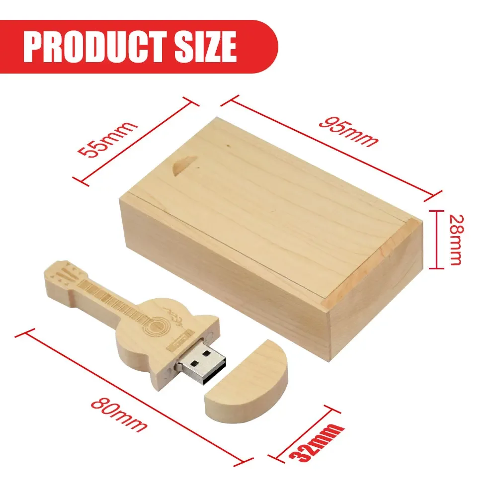30pcs Free Custom Logo Pen drive Guitar shaped USB flash drive Wooden Box Memory Stick Music Pendrive Creative gift 64GB 128GB