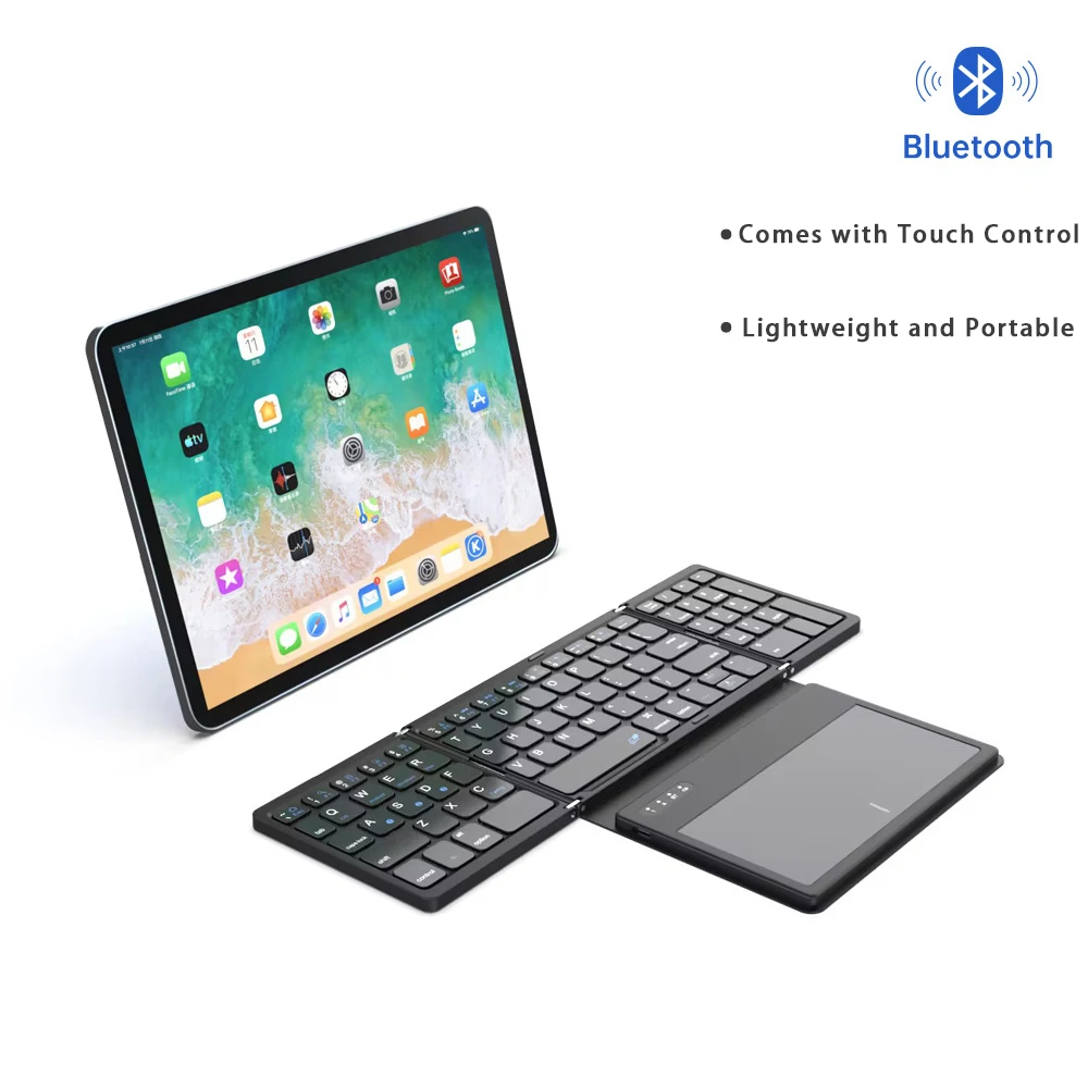 

New B055 Ultra-thin Wireless Keyboard with Four Fold and Large Touchpad, Bluetooth Keyboard, Silent Mini Keyboard