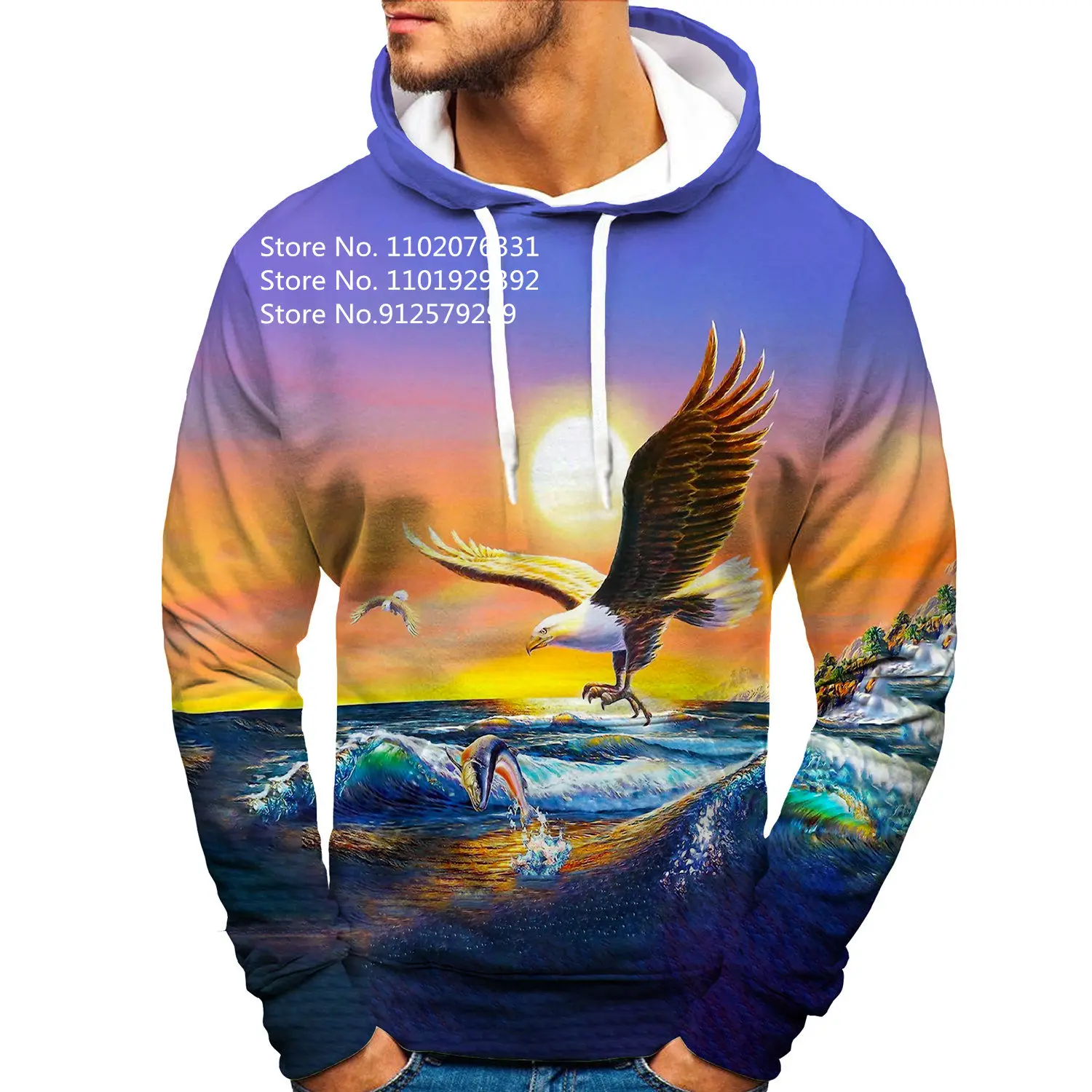 

Eagle Sweatshirts Men's Hoodie Animal 3D Printed Pullover Gothic Male Loose Vintage Clothes