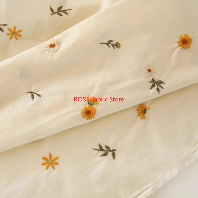 

Floral Embroidered Beige Cotton Fabric For Dress, Shirt, Women's Clothing, Summer Dress, clothes Sewing