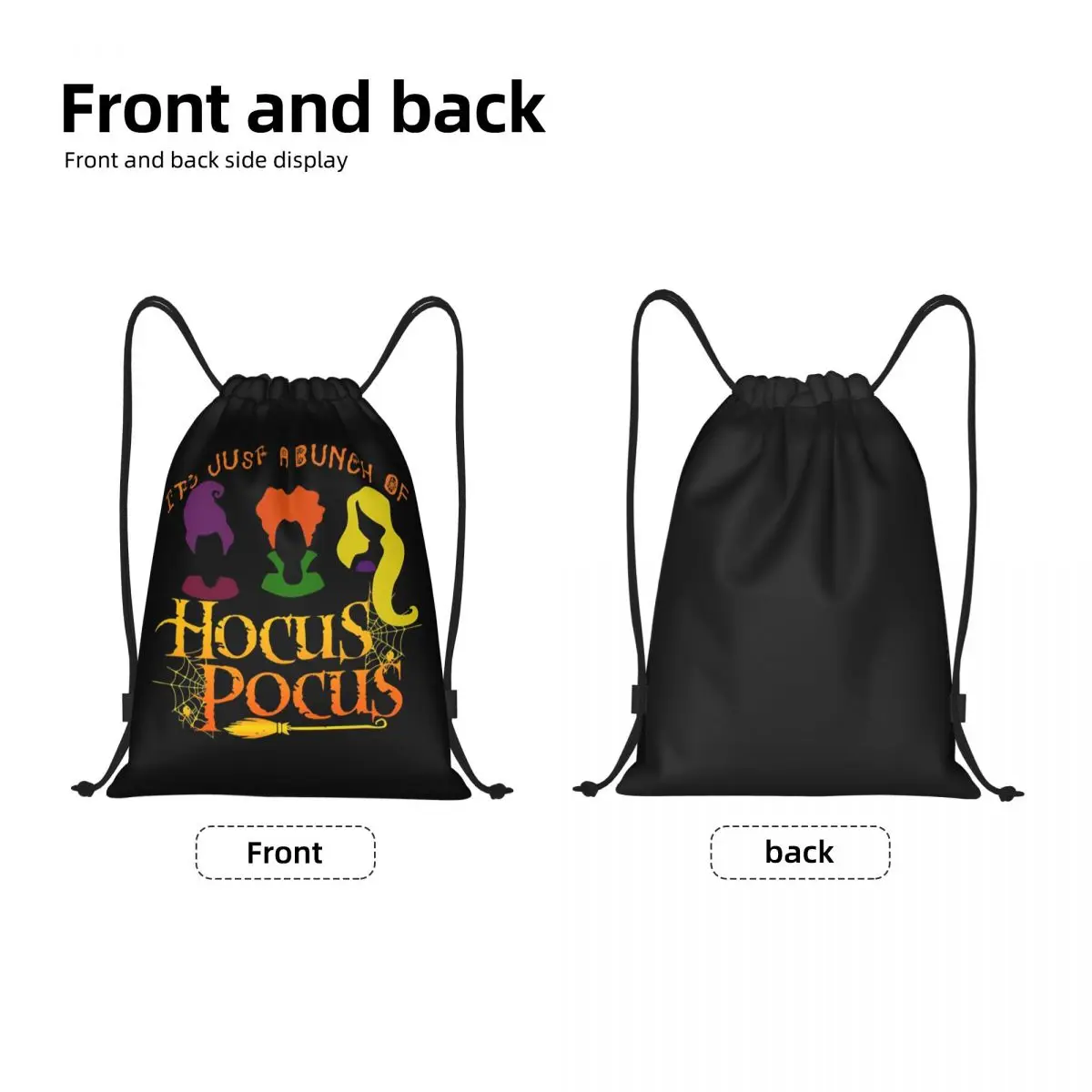 Custom Hocus Pocus Halloween Drawstring Backpack Bag Men Women Lightweight Sanderson Sisters Sports Sackpack Sacks for Traveling