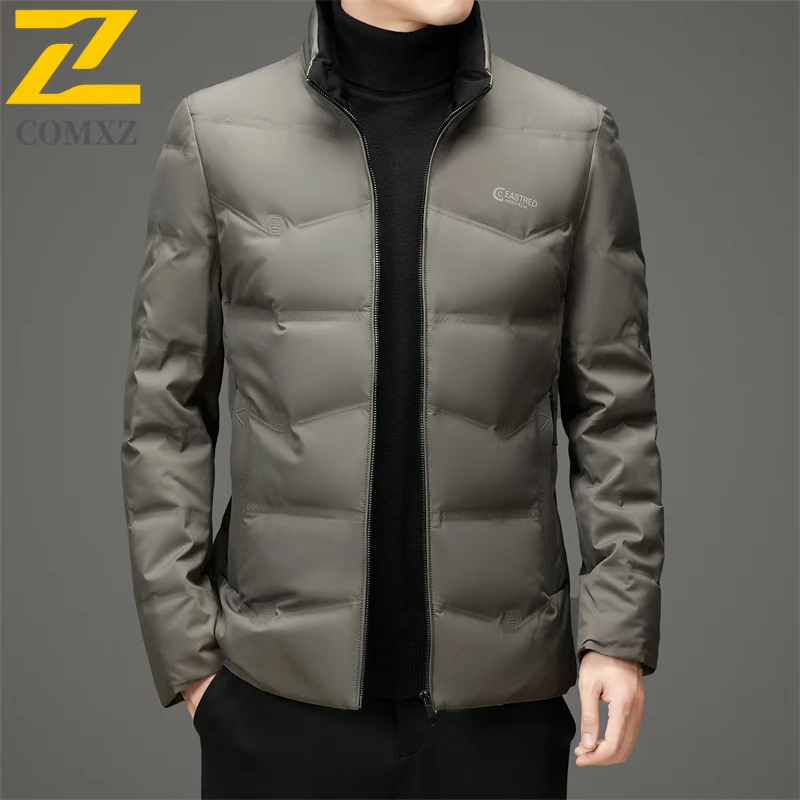 COMXZ Mens Short Down Jacket New Fashion Stand Collar Business Casual Warm Puffer Coat Luxury Ultra Light Windproof Winter Coat