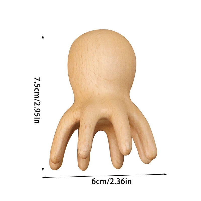 Sandalwood Octopus Massage Comb Head Meridian Scraping Scalp Massage Brush Acupuncture SPA Gua Sha Massage Comb Fatigue Relief view 6