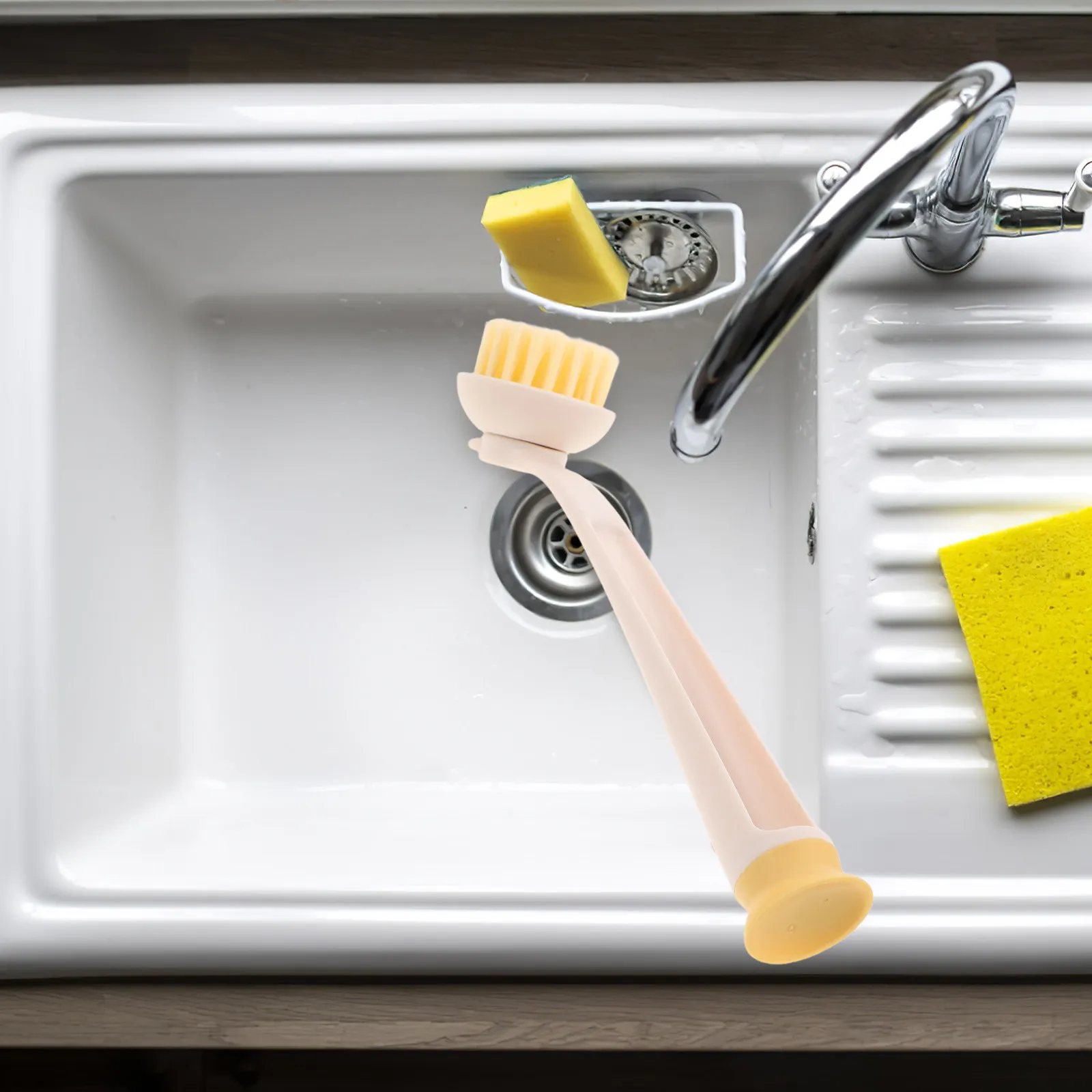 1Set Long Handle Pots Brush Replaceable Heads Nonscratch Kitchen Cleaner Pan Brush Dish Scrubber Dishwashing Scrub Pad Suction