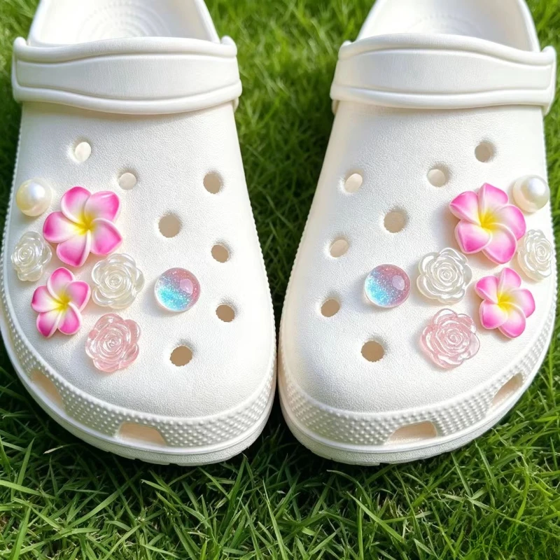 PVC Plumeria Rose Pearl Shoe Charms DIY Ornament Decor for Hole Clog Sandals Gift for Teen Girls Women Party Home Decor