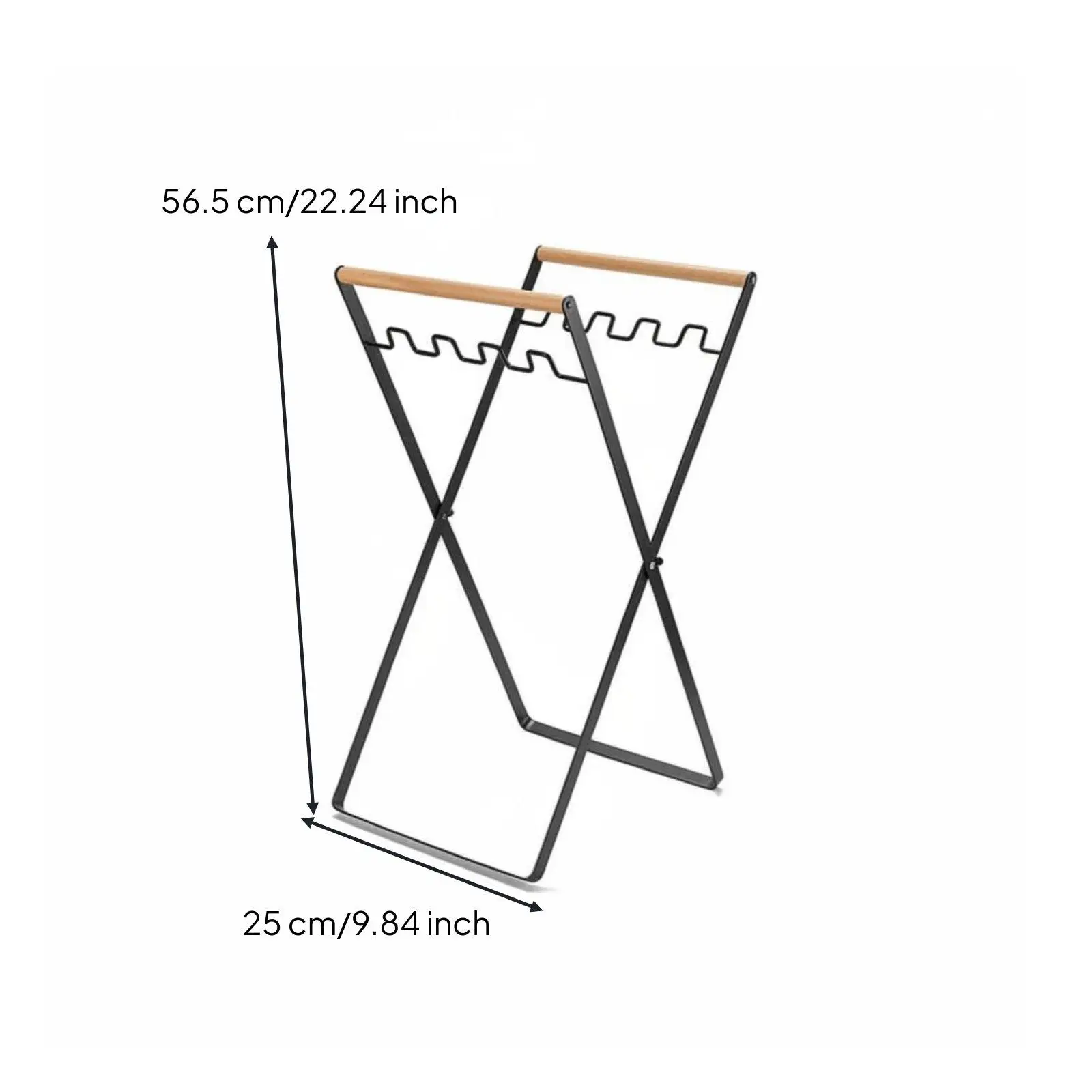 Outdoor Trash Rack Heavy-duty Foldable Rubbish Bin Holder Wooden Handle Iron Frame for Garden Recycling Organization
