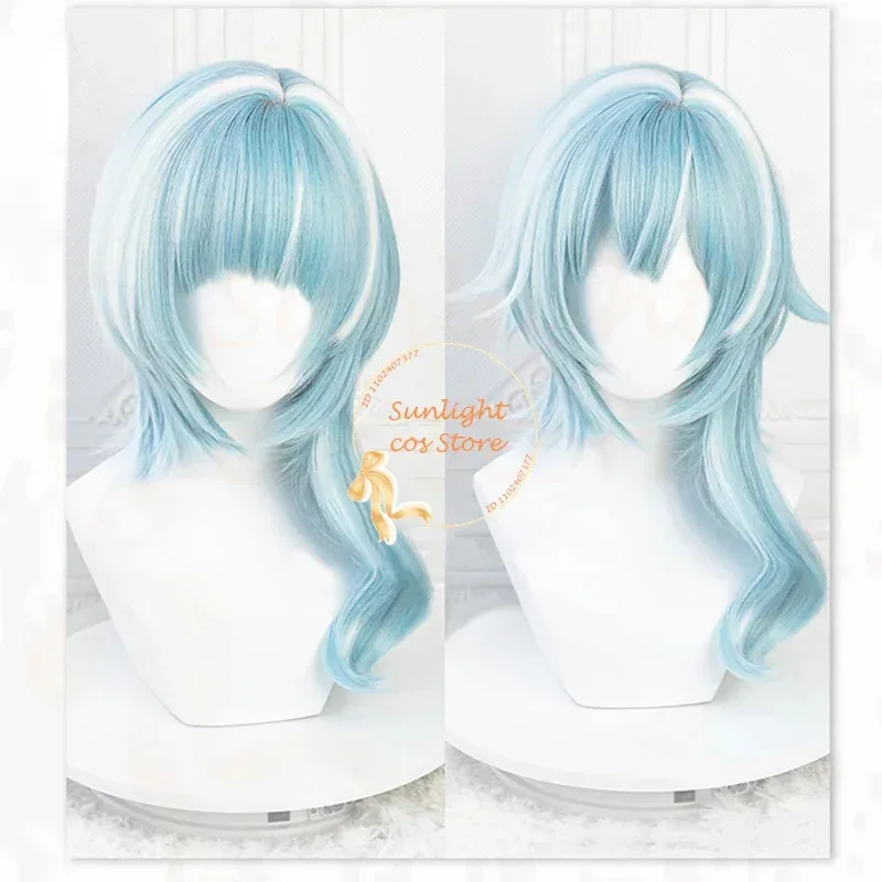 Peluca de Cosplay Eula, peluca blanca azul de 48cm, pelo sintético resistente al calor, pelucas de Anime + gorro de peluca