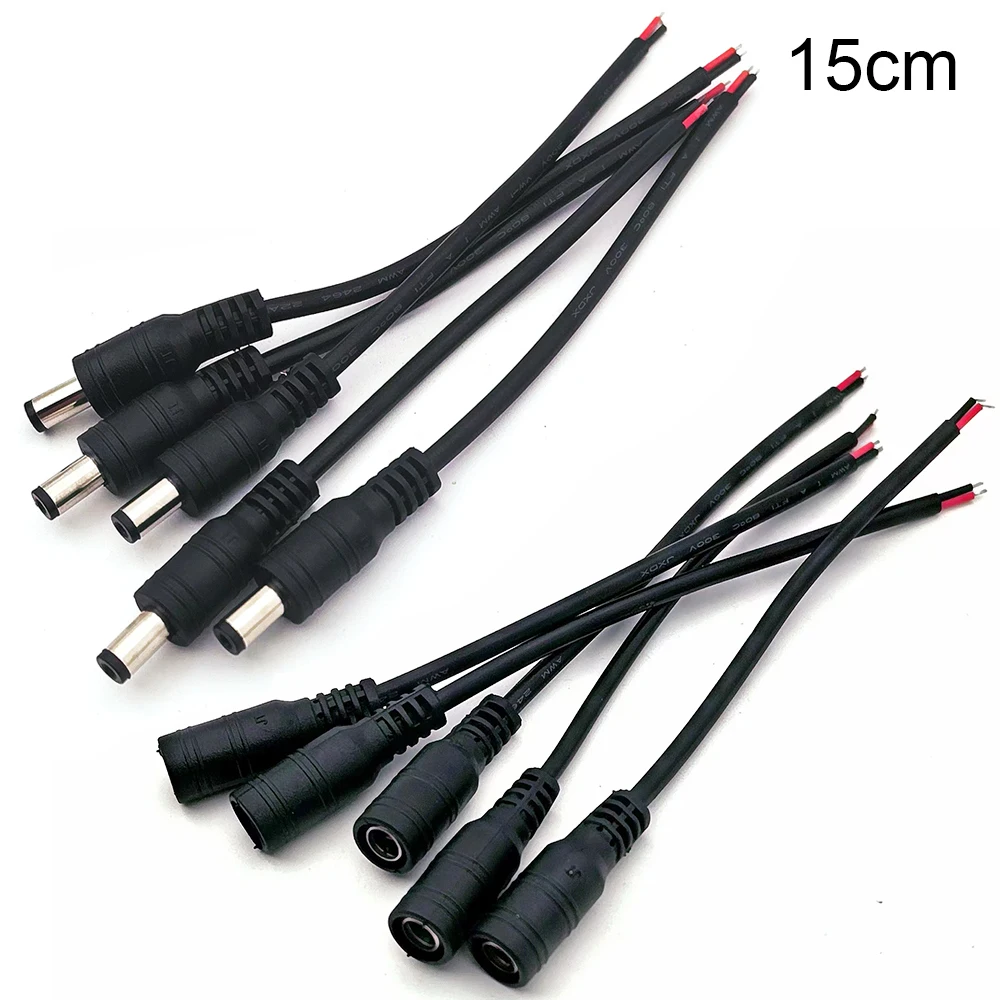 5 Stuks Zwart 5.5x2.1mm DC Plug Jack Connector Kabel Pigtail 12V Mannelijke Vrouwelijke 5.5*2.1 DC Adapter voor 5050 3528 LED Strip Licht