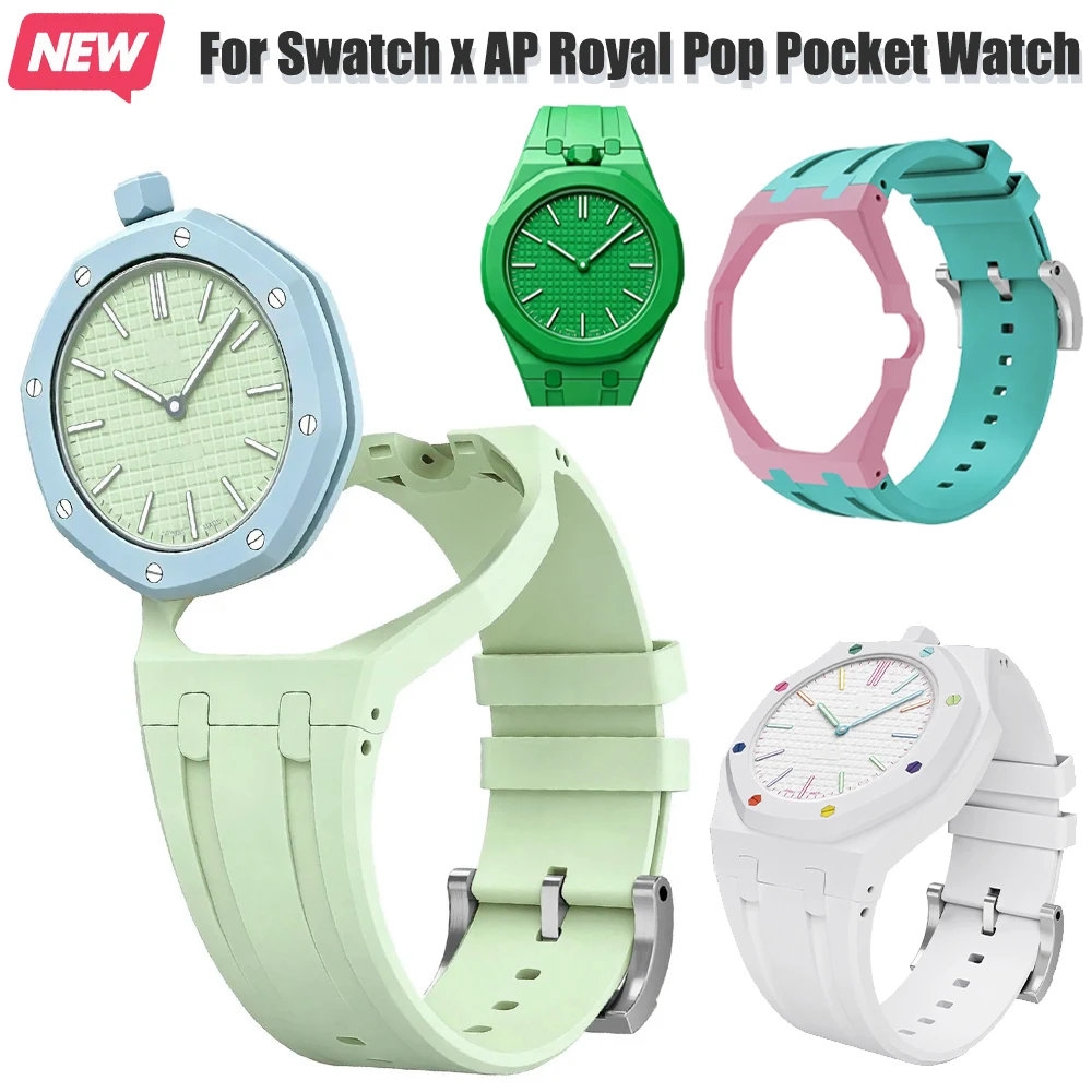 Bioceramic Case+Silicone Strap For Swatch x AP Royal Pop Pocket Watch Changer To Wristband 2 in 1 Modification Kit Bracelet Band