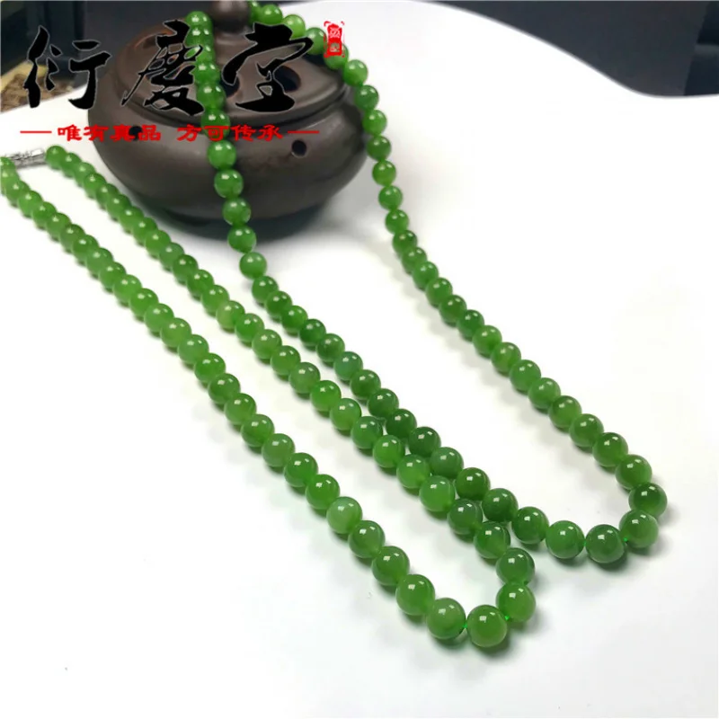 

Ожерелье из нефрита цвета шпината и ярко-зеленых круглых бусин, цепочка на ключицу, ожерелье из хэтяньского нефрита.