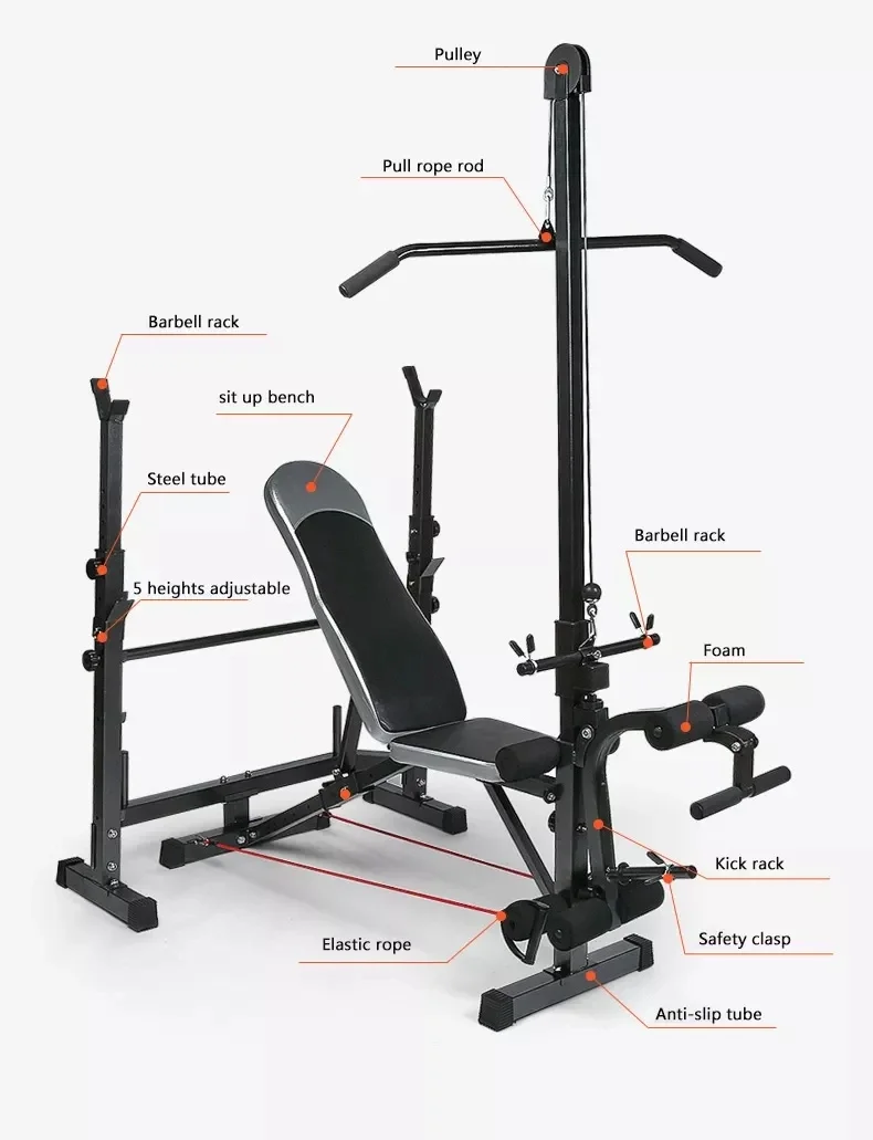 Home Gym Sports Fitness multi-functions Commercial Equipment Weight Bench Set With Squat Stand Power Rack