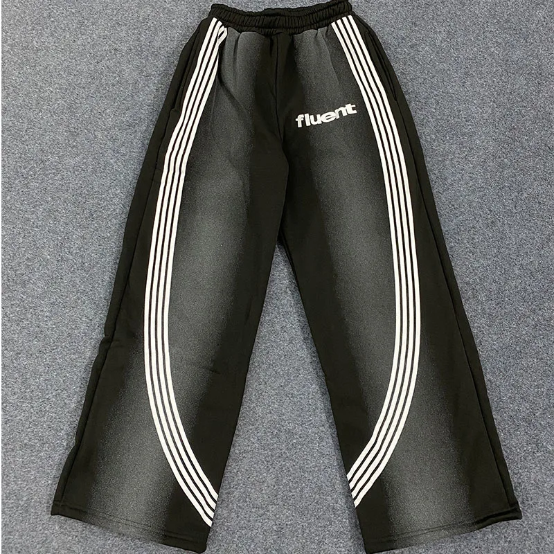 Harajuku Kreatywne Spodnie Damskie z Wzorem Liter, Luźne, Proste, w Stylu Amerykańskim, Jesienne, Vintage, w Paski, Dresowe, Lata 2000