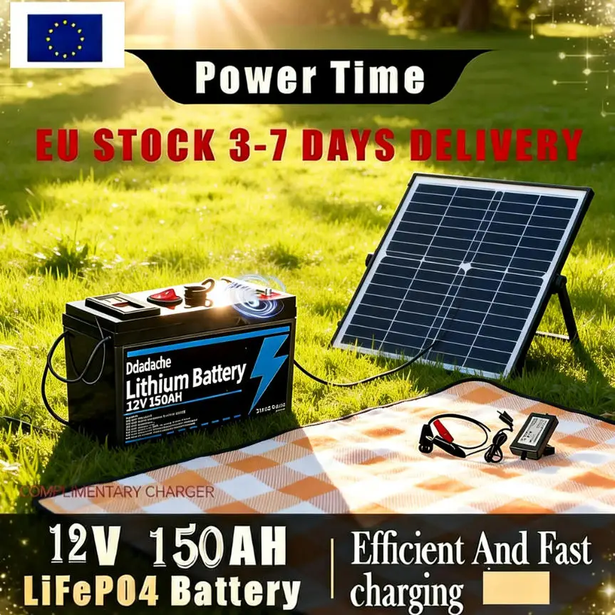 Akumulator litowy LiFePO4 12V 150Ah do ładowania solarnego, do echosond, łodzi, użytku na zewnątrz, kempingu, zastosowań off-grid, z portem USB.