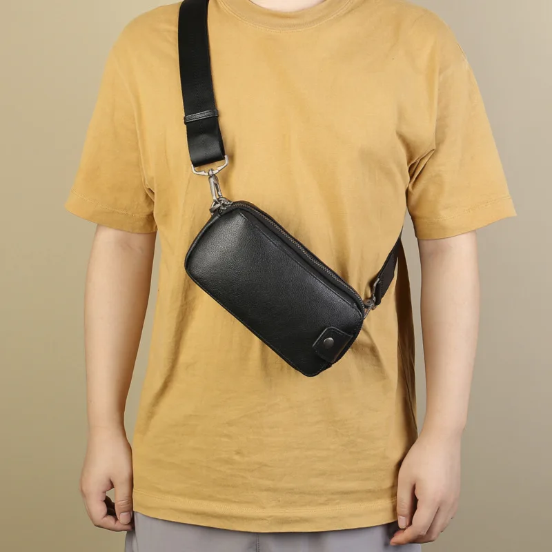 

Genuine Cowhide Leather Crossbody Sling Bag for Men Adjustable Strap Ideal for Outdoor Travel Urban Life Casual Zip Chest Packs