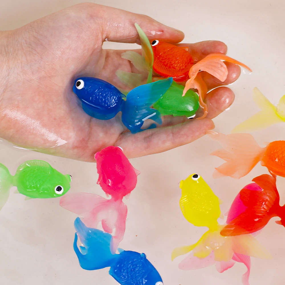 6pcs/set TPR Rubber Goldfish Set Fishing Game Toys Children\'s Bath Water Fishing Toys Parent-child Interactive Educational Props