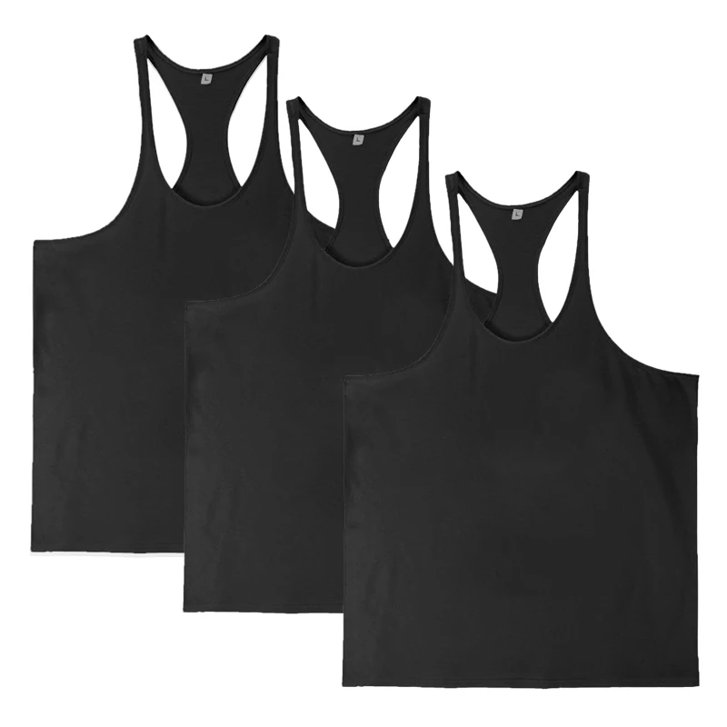 3pcs 100% Cotton Men\'s Tank Tops GYM O-neck Clothing Affordable Sleeveless Shirt for Bodybuilding Comfortable Y Back Fitness