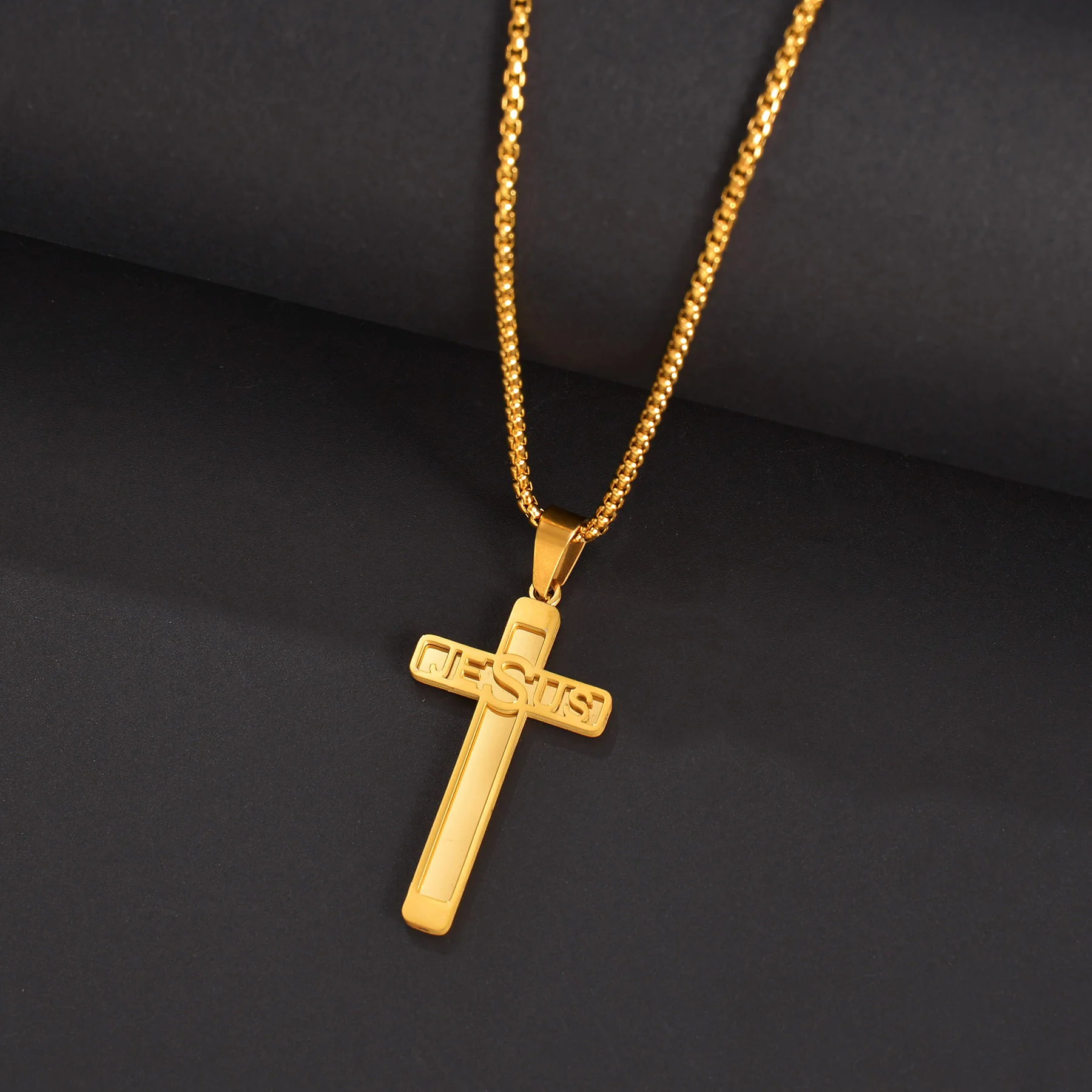 Customized Name Double Layer Welding Cross Necklace for Men Women Stainless Steel Personalized Amulet Cross Pendant Jewelry Gift